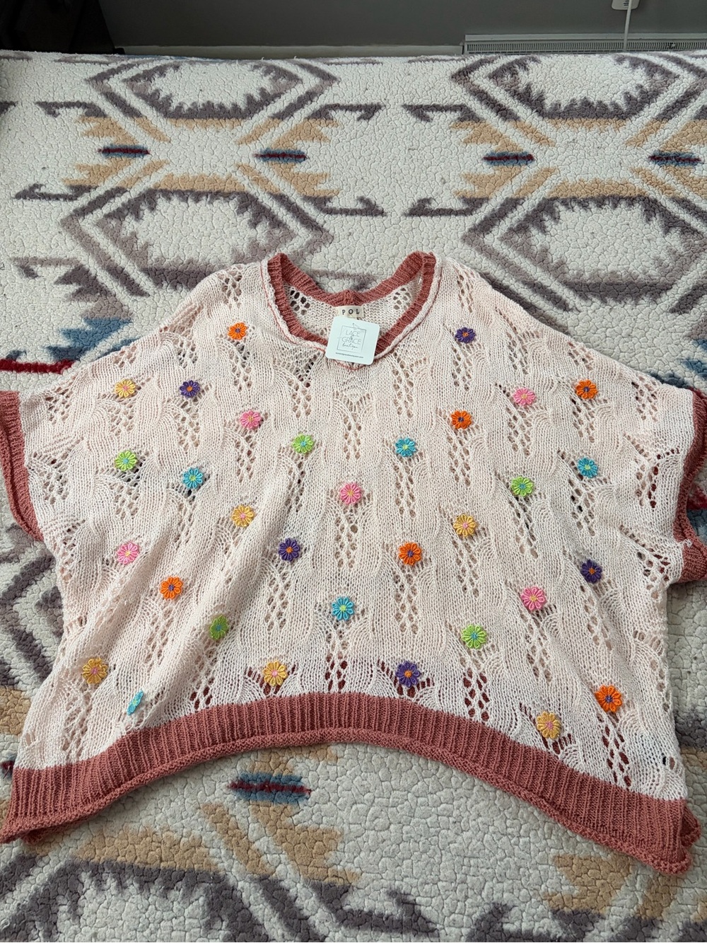 POL Open Knit Sweater w/ Flowers ✨NWT✨